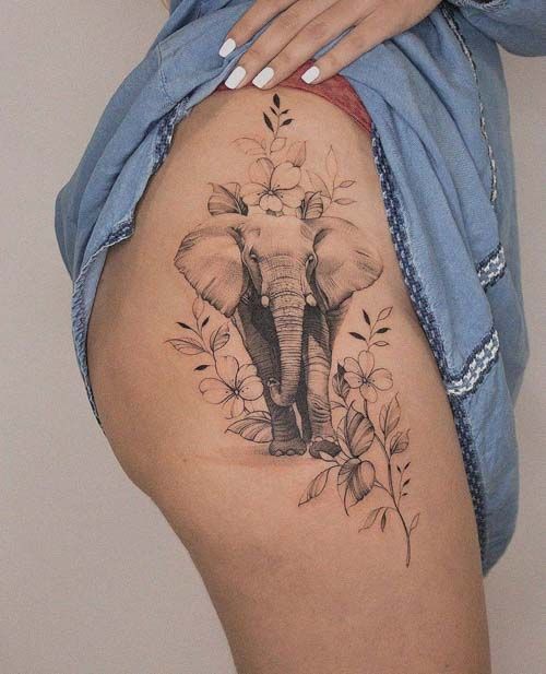 tatuaż slonia na udzie