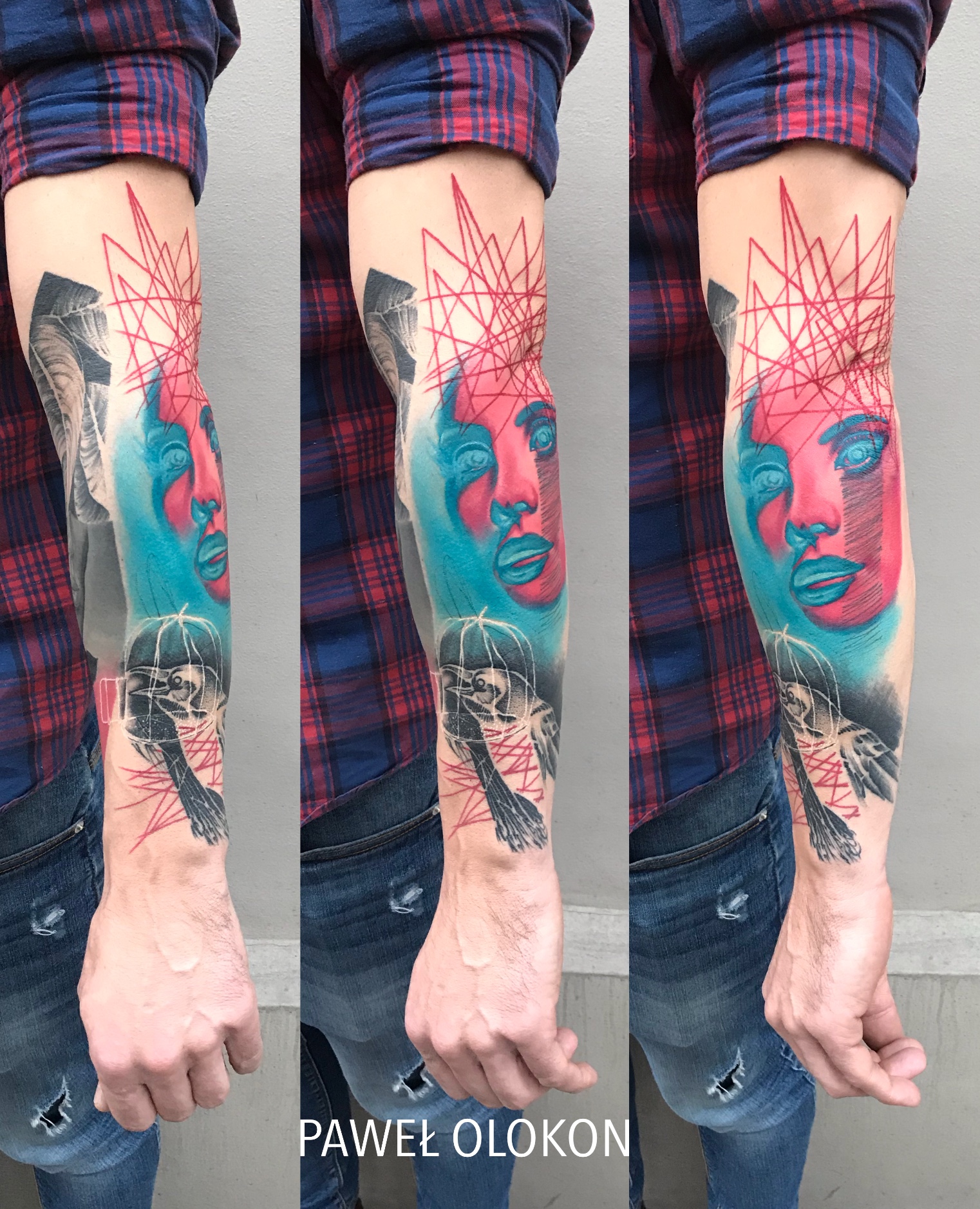 duzy kolorowy przedramie realizm skomplikowany twarz wiele-sesji zagojony 